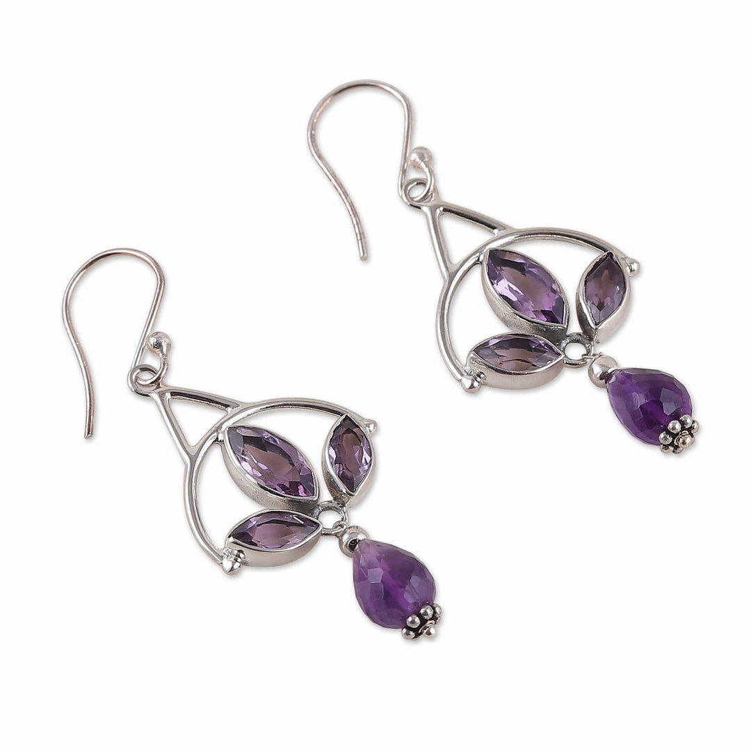Polished Three-Carat Marquise Amethyst Dangle Earrings - Sage's Glamour