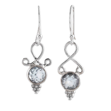 Three-Carat Faceted Round Blue Topaz Dangle Earrings - Loyal Reflection