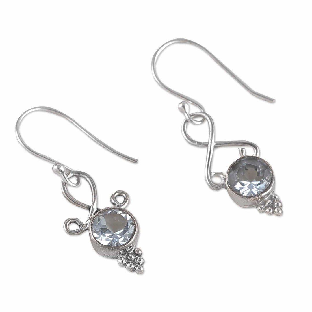 Three-Carat Faceted Round Blue Topaz Dangle Earrings - Loyal Reflection