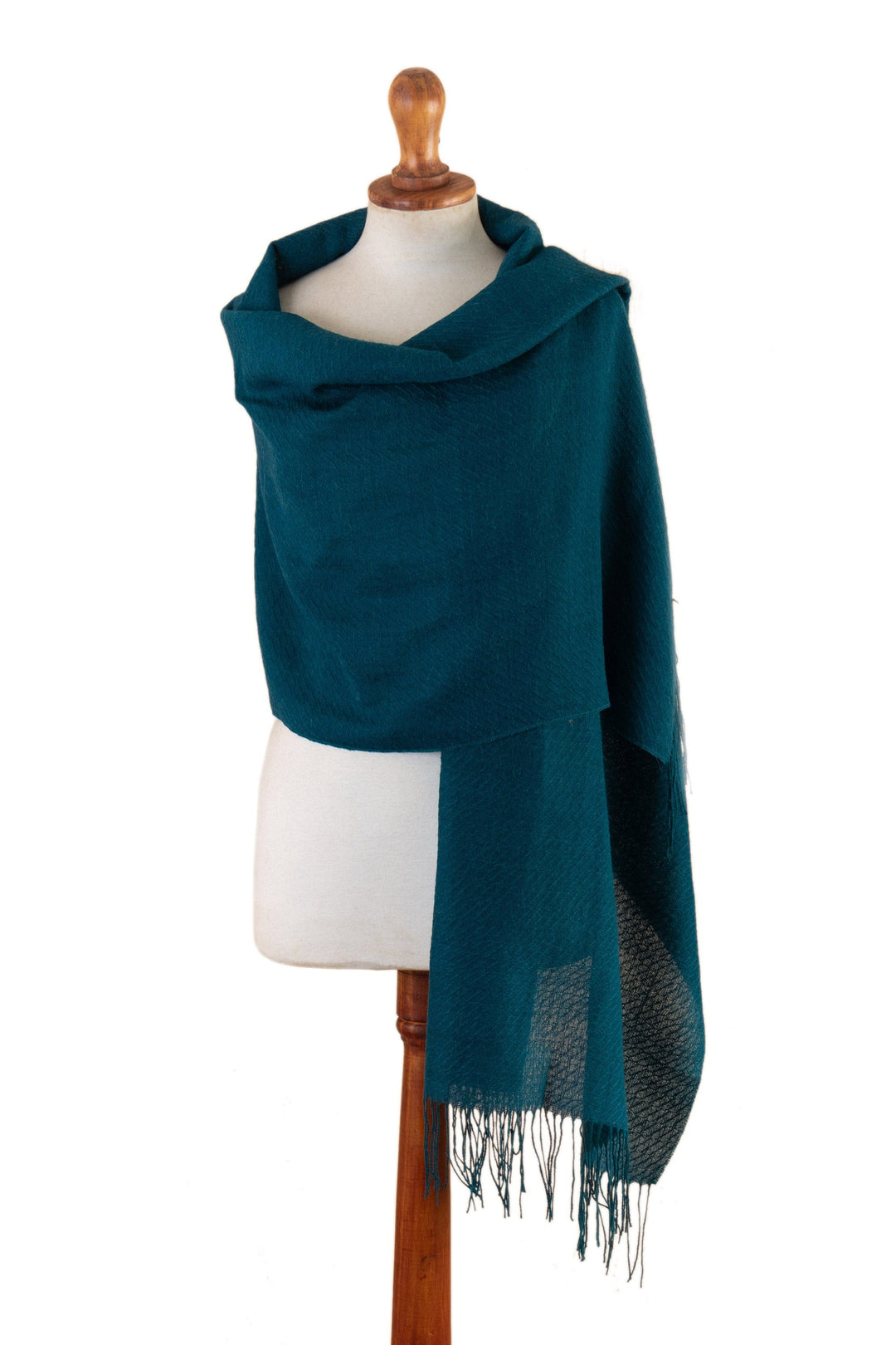 Handwoven Teal 100% Alpaca Shawl from Peru - Teal Saga
