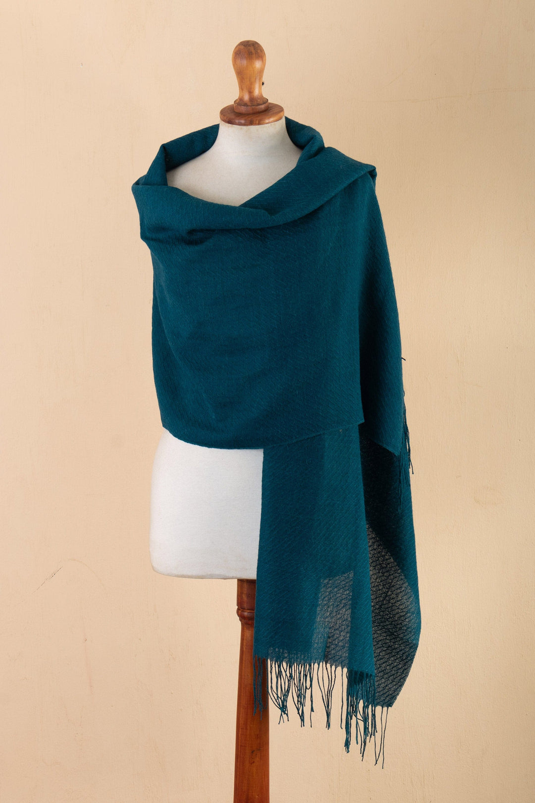 Handwoven Teal 100% Alpaca Shawl from Peru - Teal Saga