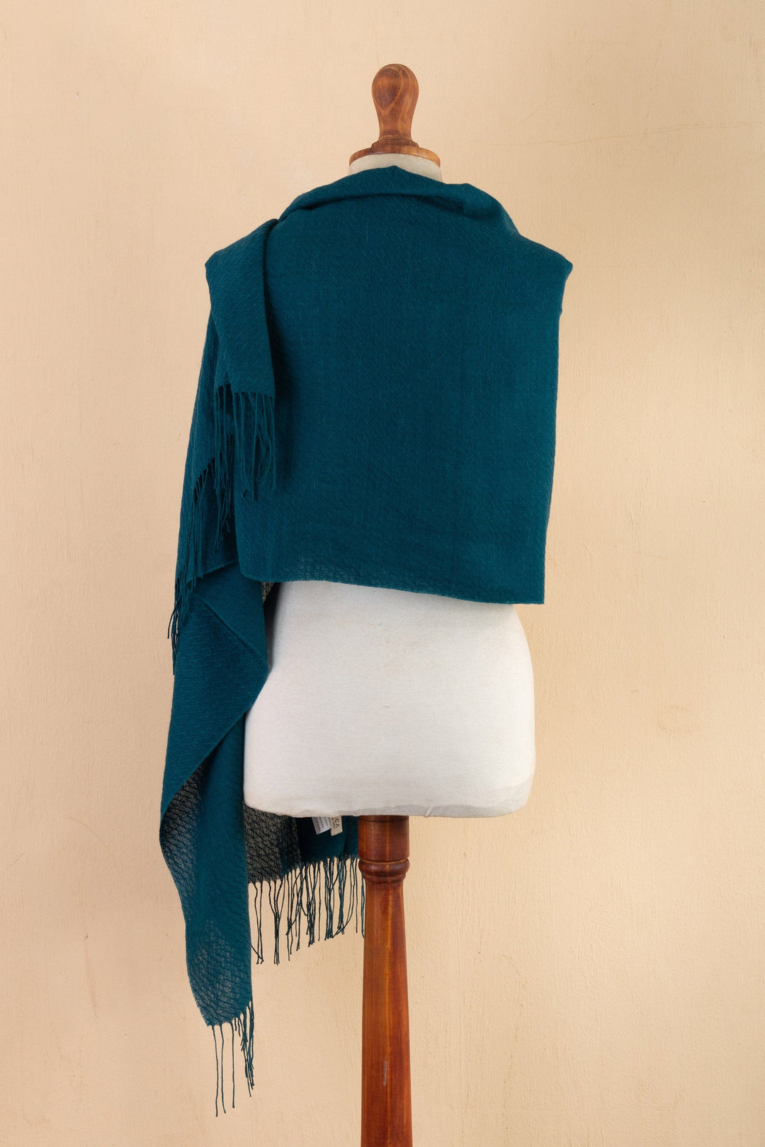 Handwoven Teal 100% Alpaca Shawl from Peru - Teal Saga