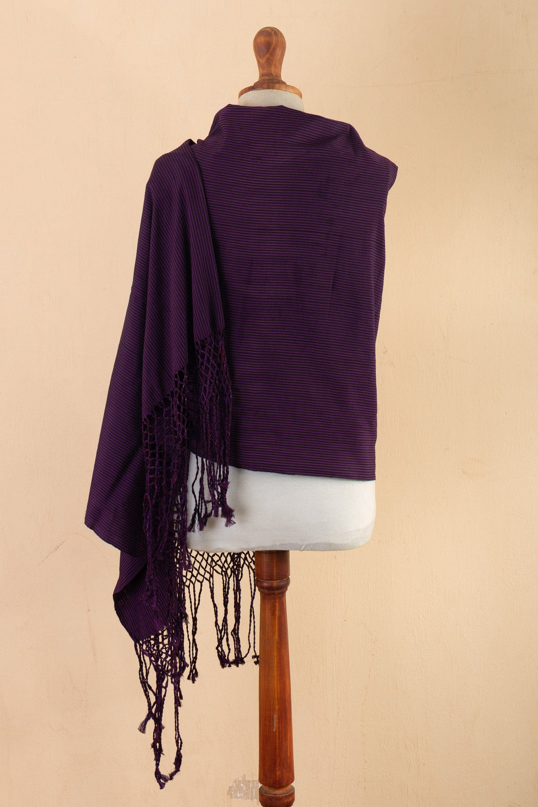 Handwoven Striped Purple Rayon Shawl from Peru - Style Lines