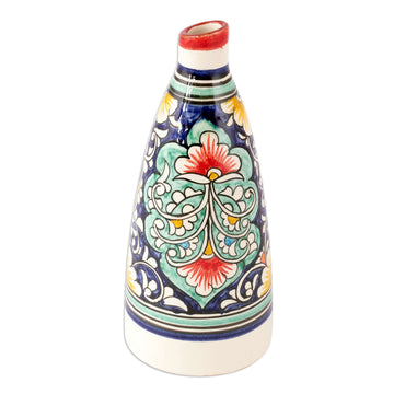 Hand-Painted Glazed Ceramic Vase with Floral and Leaf Motif - Uzbek Spring