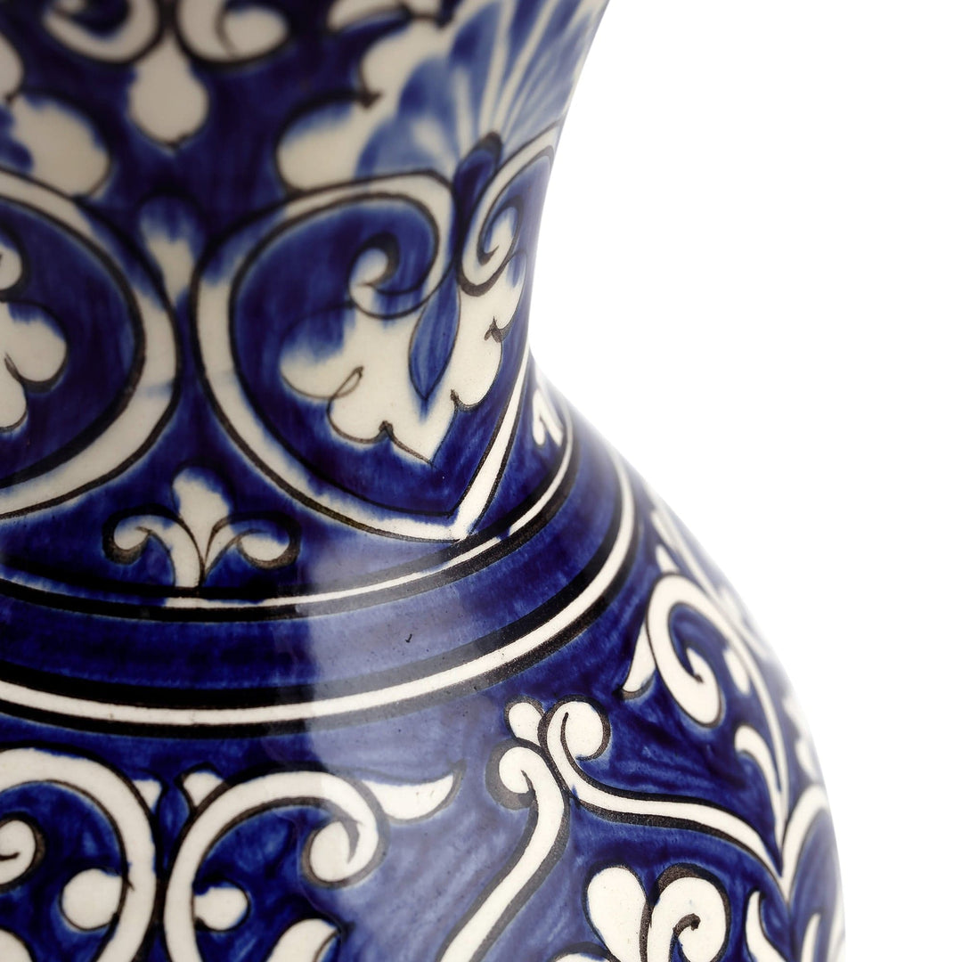 Baroque-Inspired Blue and White Leafy Glazed Ceramic Vase - The Magic Palace