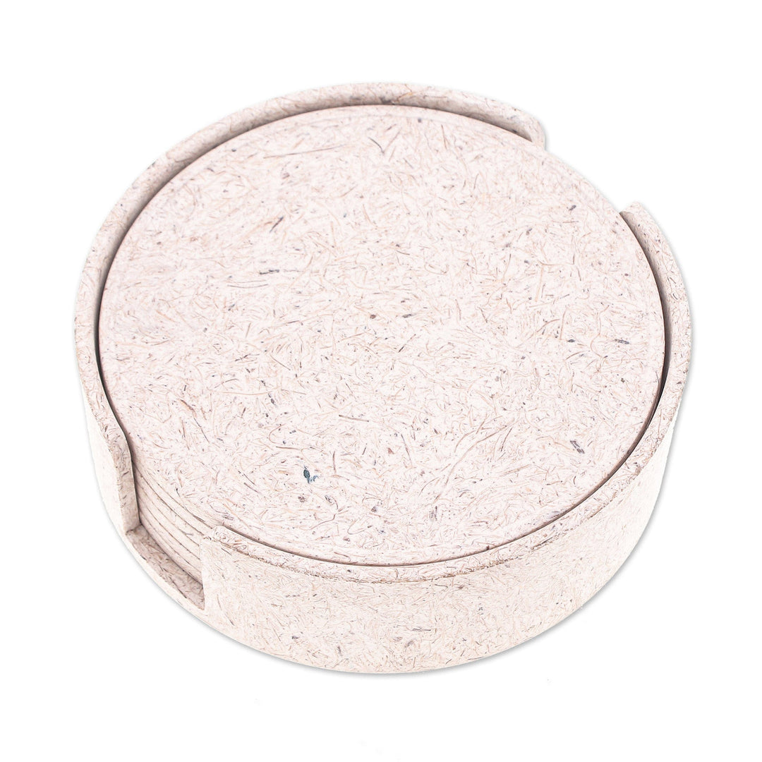 Set of 6 Ivory Recycled Coconut Fiber Bio-Composite Coasters - Modern Ivory