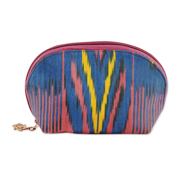 Colorful Ikat Cotton Cosmetic Bag Crafted in Uzbekistan - Colorful Patterns