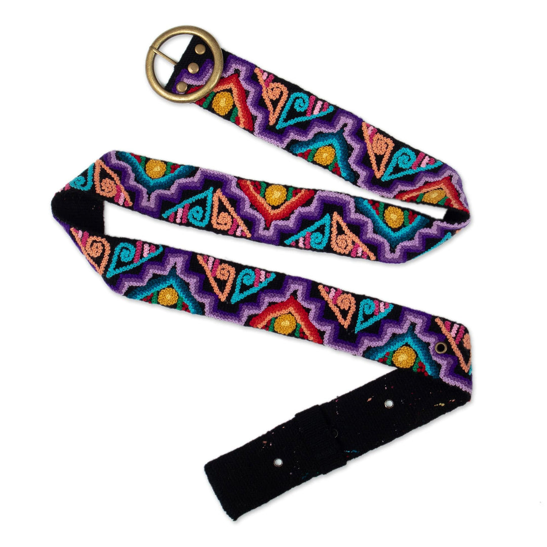 Colorful Hand-Woven & Hand-Embroidered Wool Belt from Peru - Colorful Symphony
