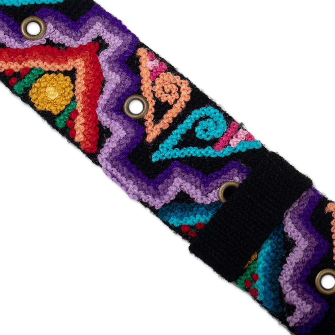 Colorful Hand-Woven & Hand-Embroidered Wool Belt from Peru - Colorful Symphony