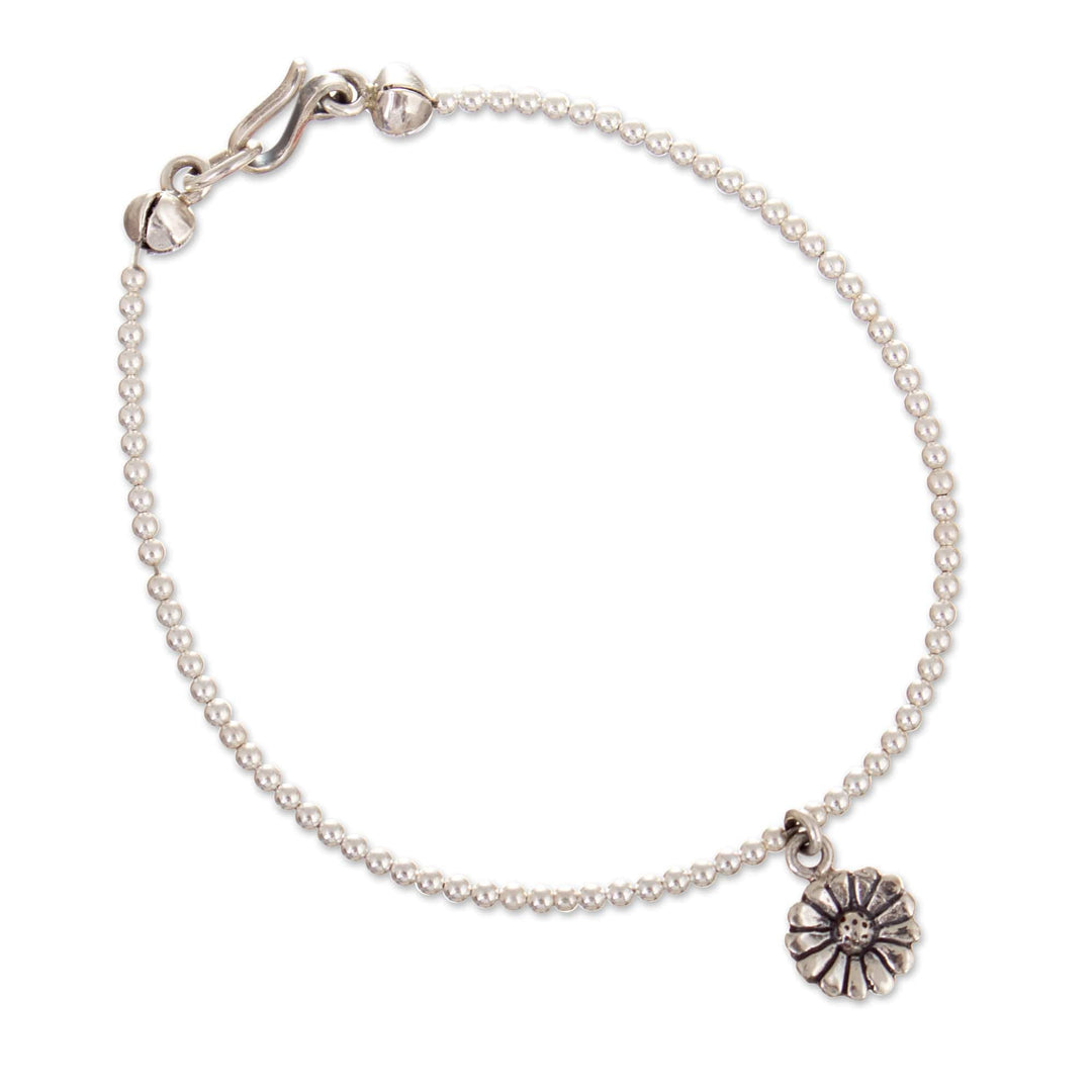 950 Silver Flower-Themed Pendant Bracelet Crafted in Peru - Sunflower Splendor