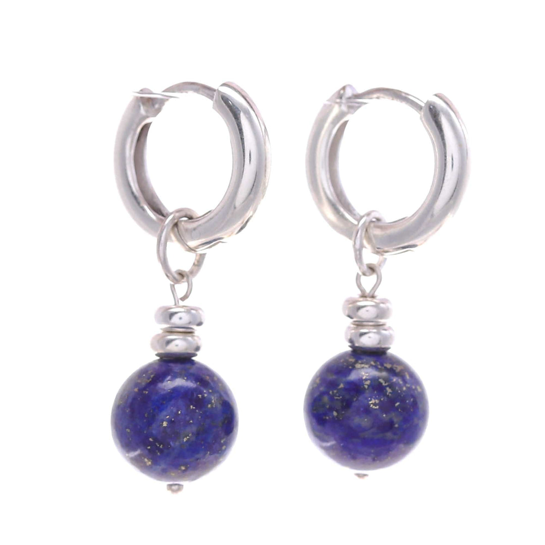 Sterling Silver Hoop Earrings with Lapis Lazuli Stones - Shining Allure