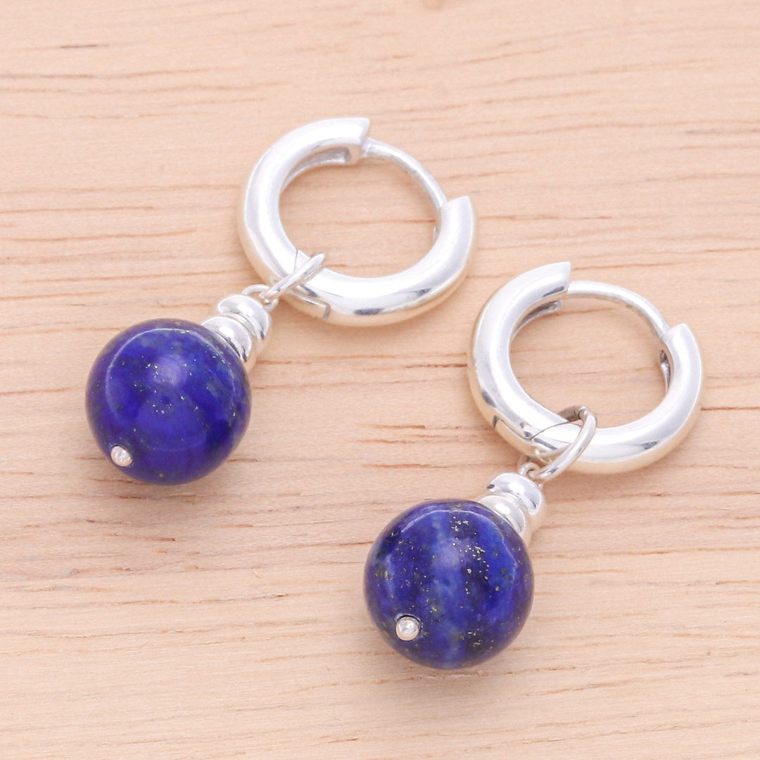 Sterling Silver Hoop Earrings with Lapis Lazuli Stones - Shining Allure