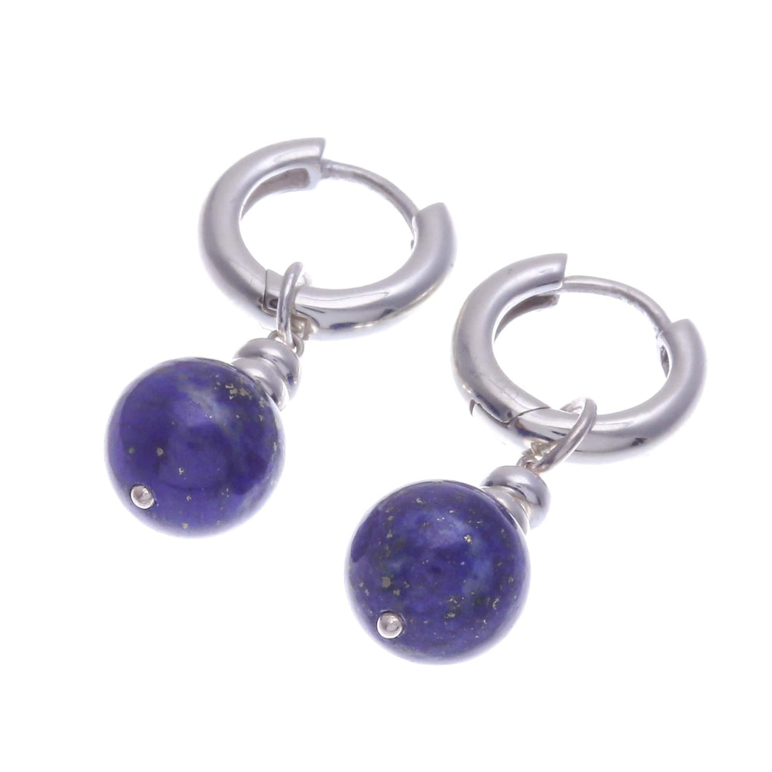 Sterling Silver Hoop Earrings with Lapis Lazuli Stones - Shining Allure