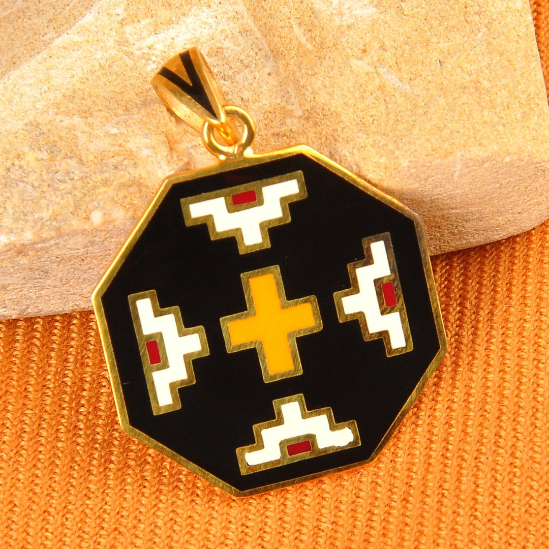 Gold-Plated Enamel Pendant with Armenian Embroidery Motif - Van Inspiration