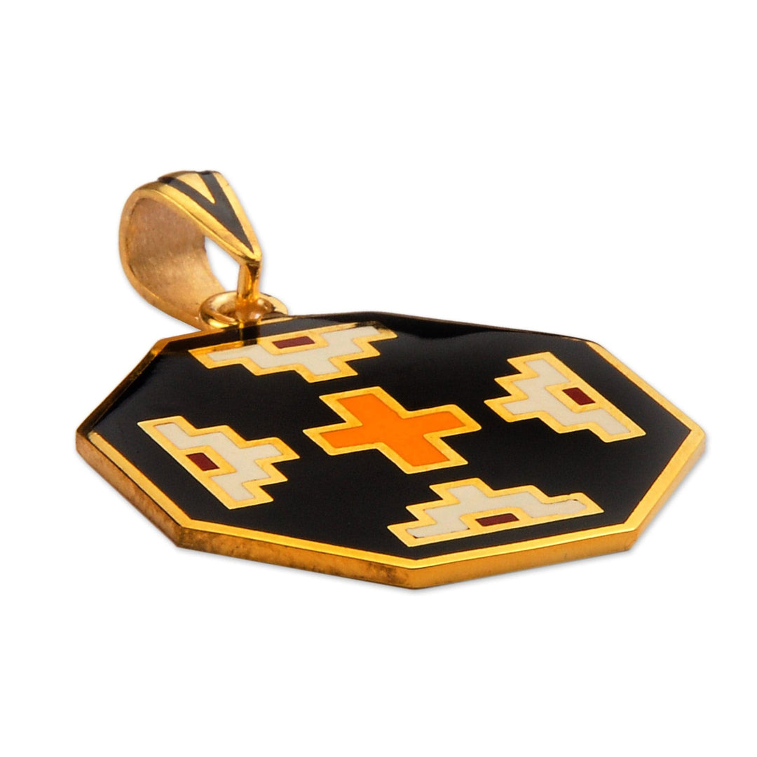 Gold-Plated Enamel Pendant with Armenian Embroidery Motif - Van Inspiration