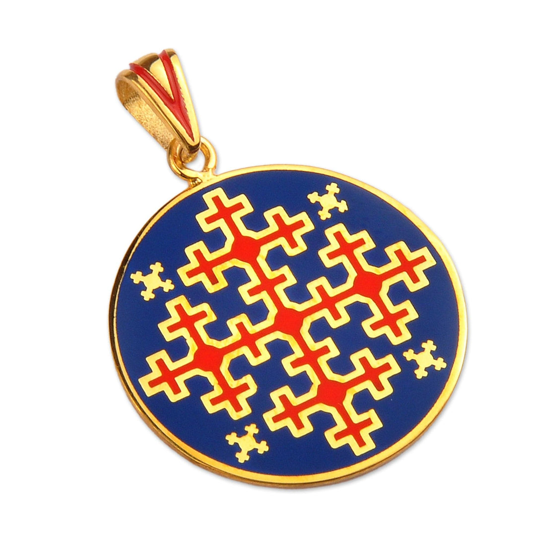 Armenian Embroidery-Themed Gold-Plated Enamel Pendant - Marash Inspiration