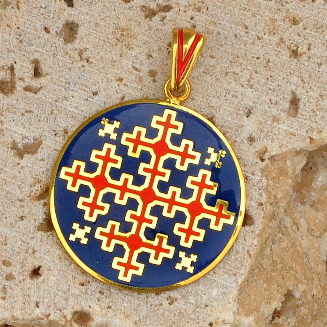 Armenian Embroidery-Themed Gold-Plated Enamel Pendant - Marash Inspiration