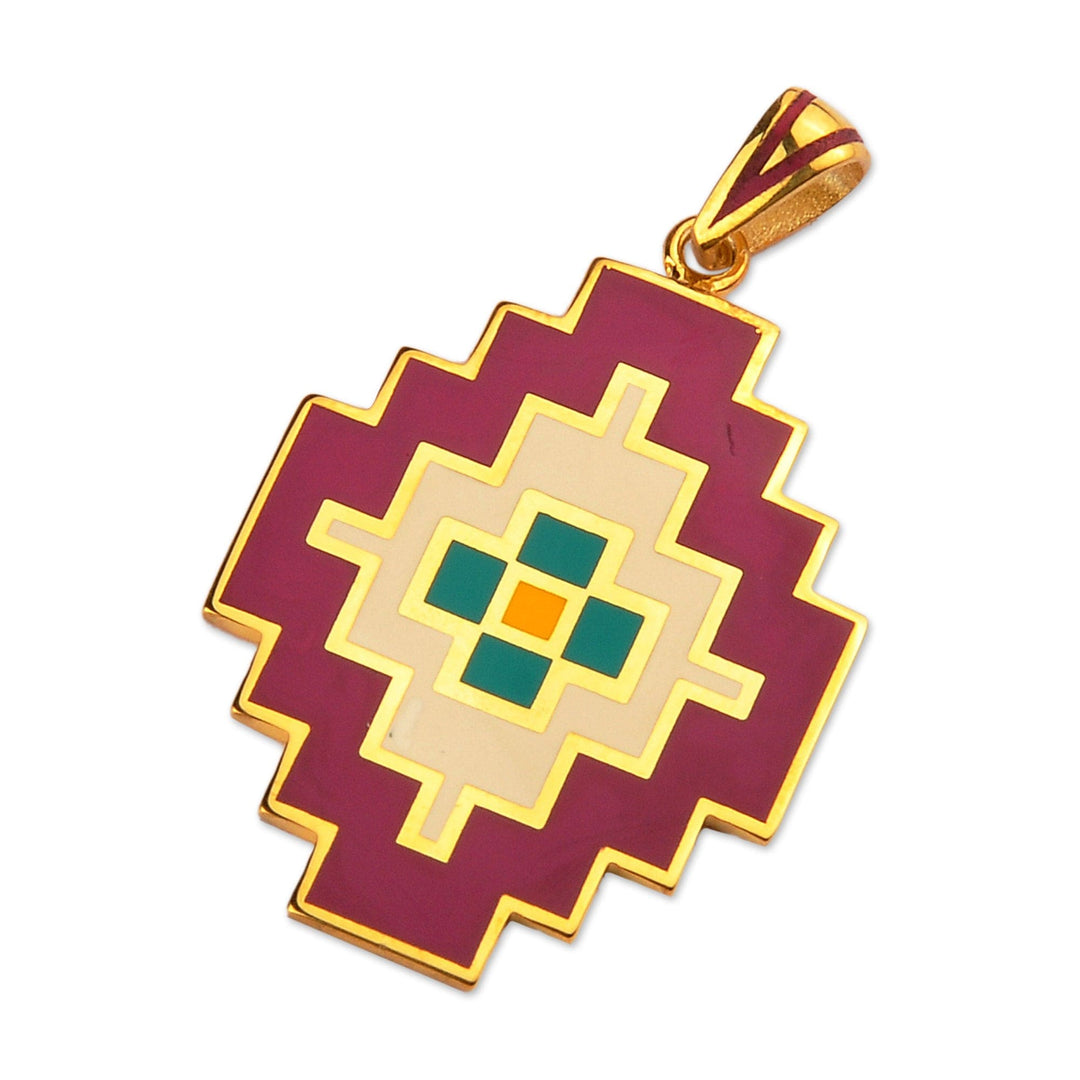 Armenian Classic Carpet-Themed Gold-Plated Enamel Pendant - Artsakh Inspiration
