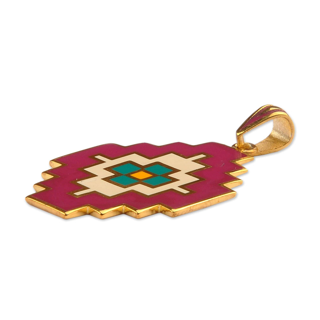 Armenian Classic Carpet-Themed Gold-Plated Enamel Pendant - Artsakh Inspiration