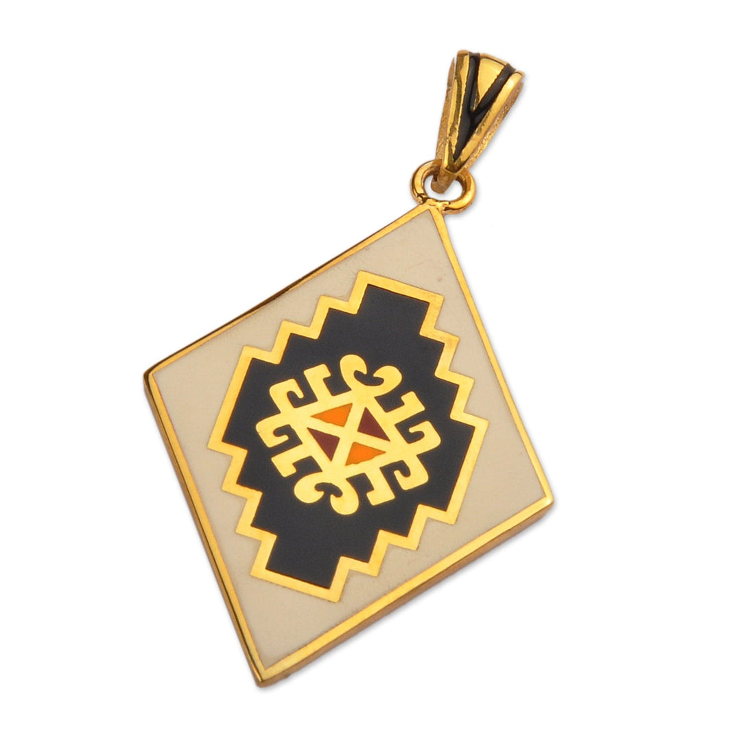 Gold-Plated Enamel Pendant with Armenian Carpet Motif - Vishapagorg Inspiration