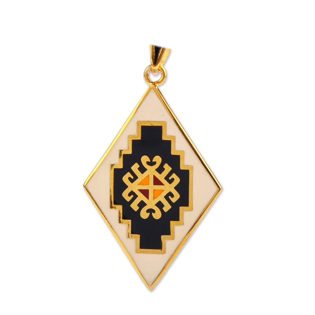 Gold-Plated Enamel Pendant with Armenian Carpet Motif - Vishapagorg Inspiration