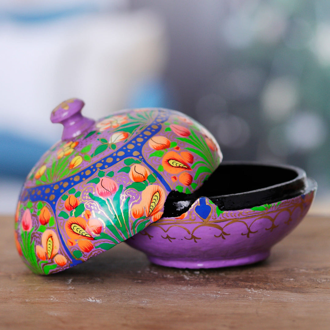 Hand-Painted Lavander Wood and Papier Mache Decorative Box - Lavender Haze