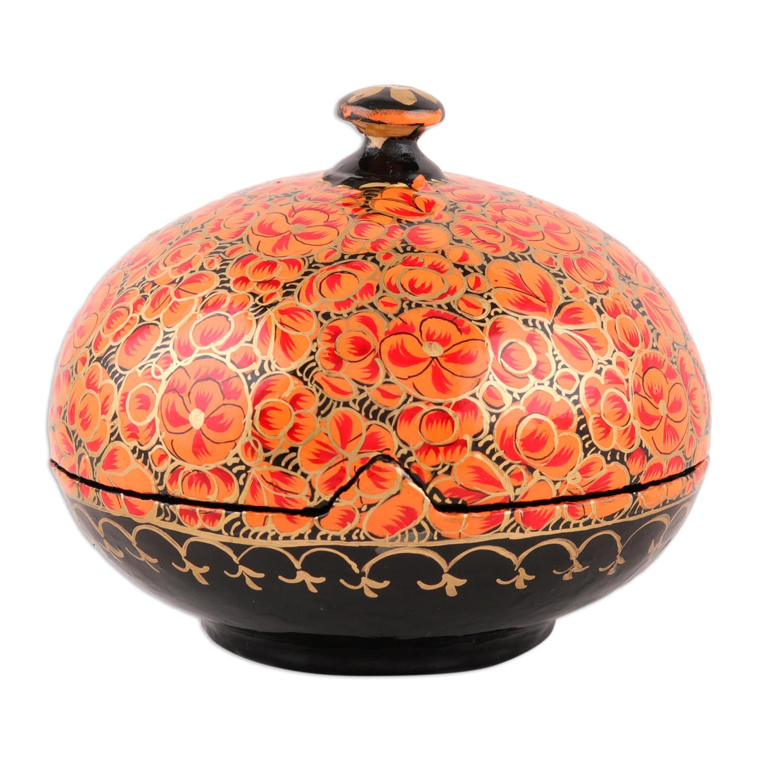 Hand-Painted Orange Wood and Papier Mache Decorative Box - Orange Bliss
