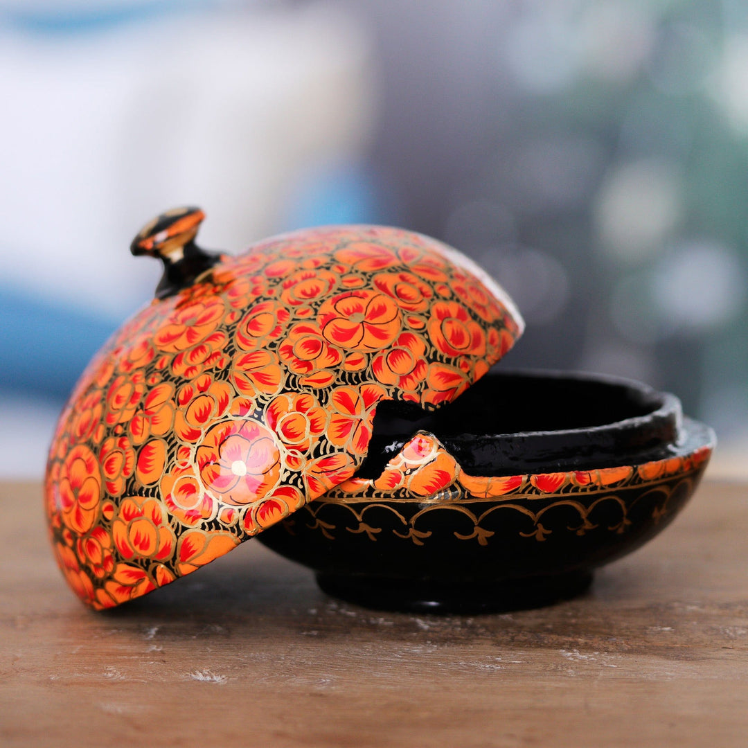 Hand-Painted Orange Wood and Papier Mache Decorative Box - Orange Bliss