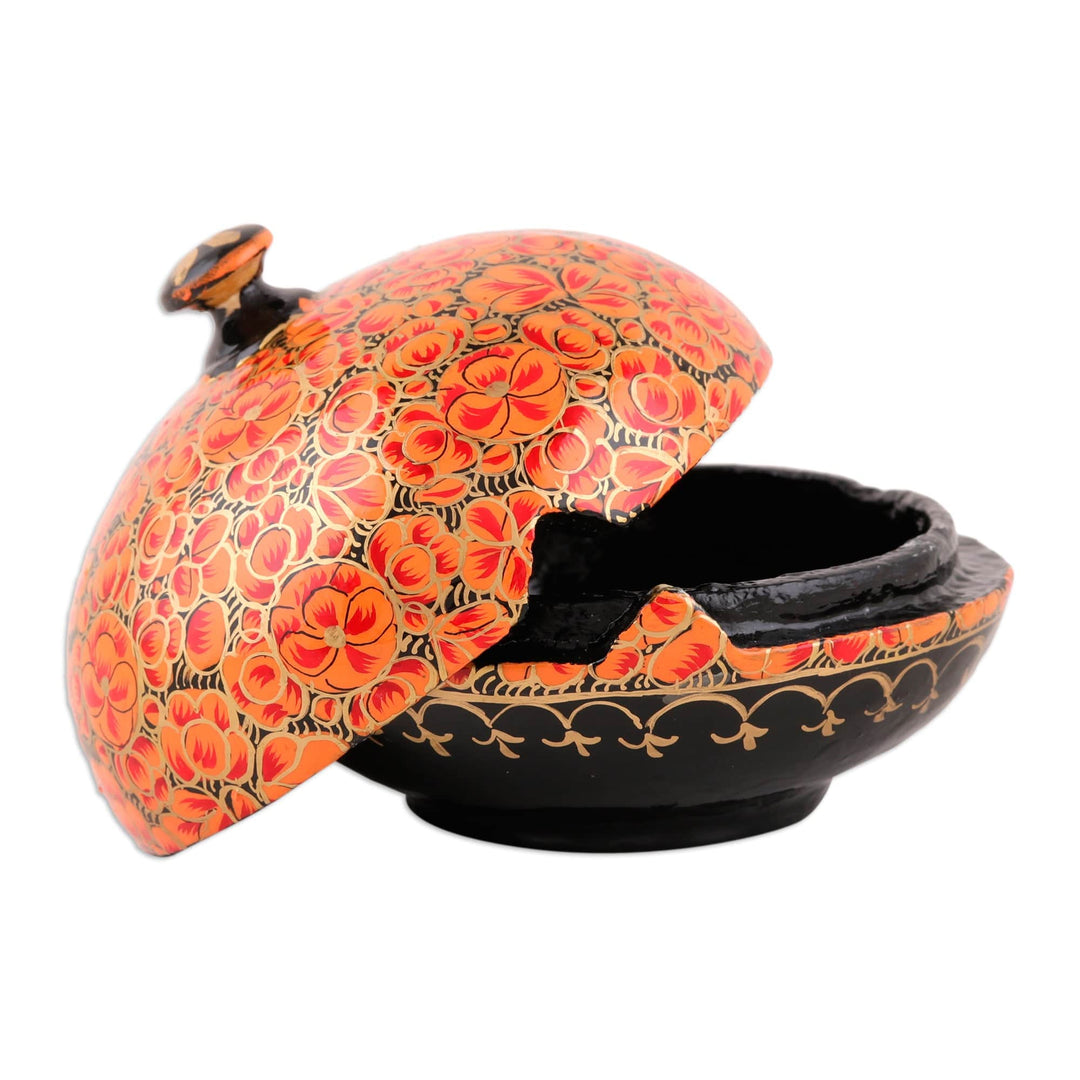 Hand-Painted Orange Wood and Papier Mache Decorative Box - Orange Bliss