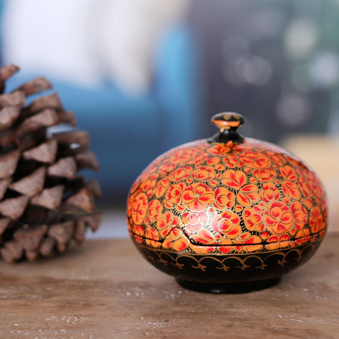Hand-Painted Orange Wood and Papier Mache Decorative Box - Orange Bliss