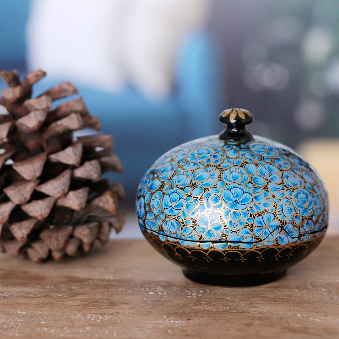 Hand-Painted Wood and Papier Mache Decorative Box in Blue - Blue Bliss