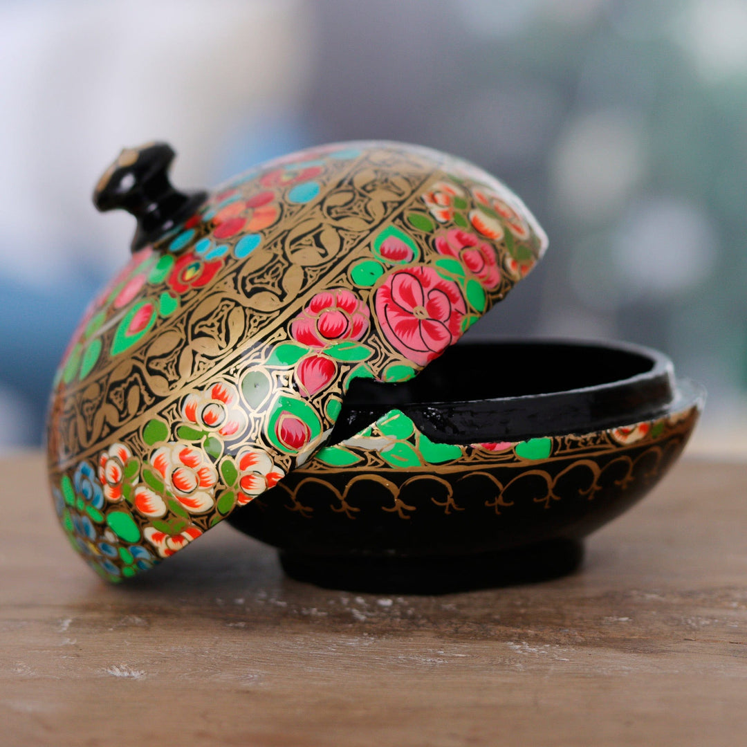 Hand-Painted Wood and Papier Mache Floral Decorative Box - Spellbinding Garden