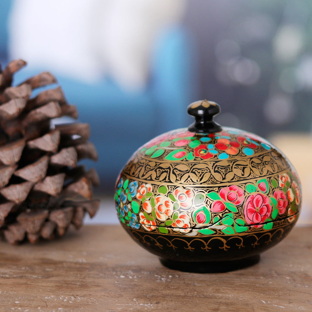 Hand-Painted Wood and Papier Mache Floral Decorative Box - Spellbinding Garden