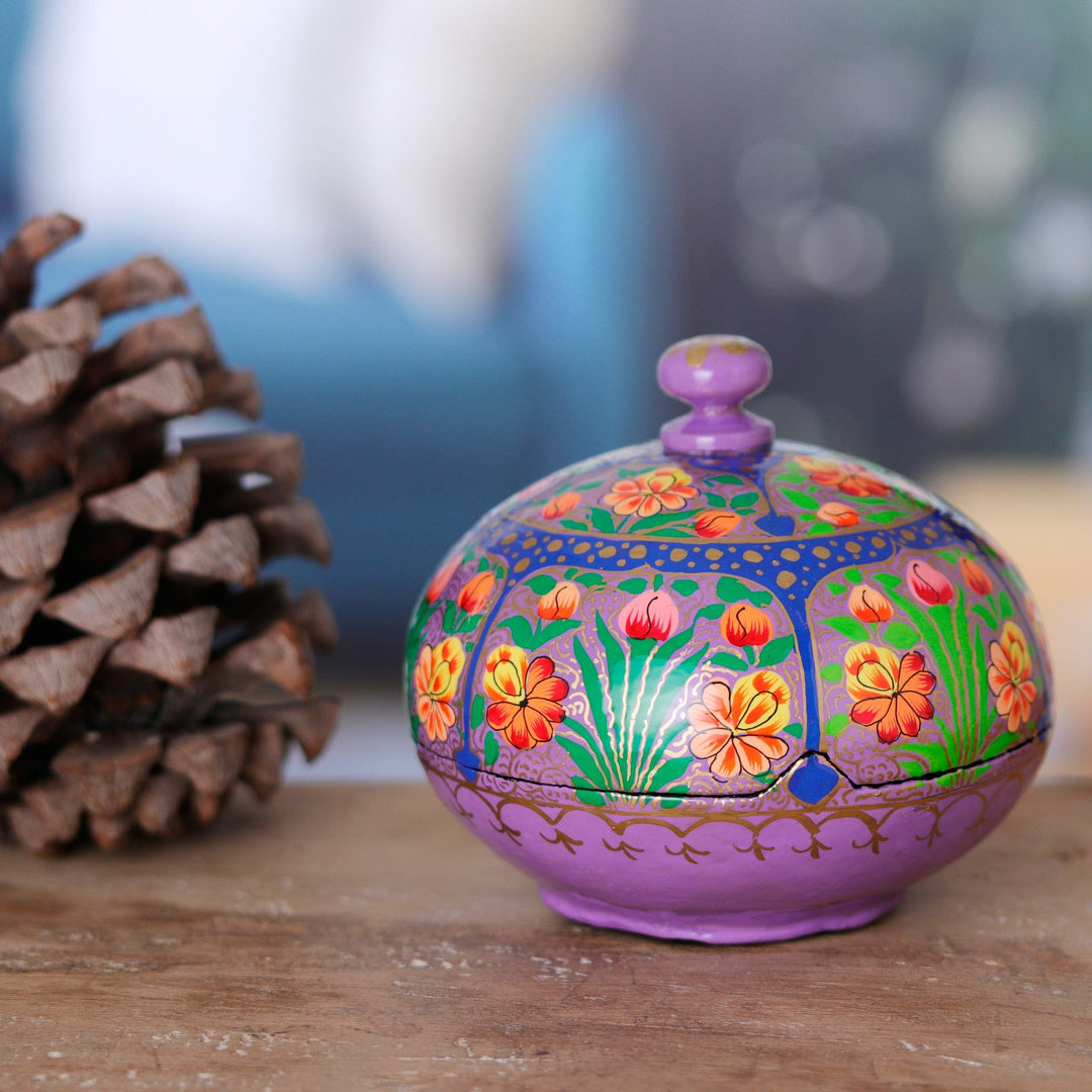 Hand-Painted Wood & Papier Mache Decorative Box in Lavander - Lavender Spring