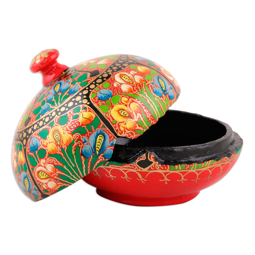 Hand-Painted Red Wood and Papier Mache Floral Decorative Box - The Secret Garden