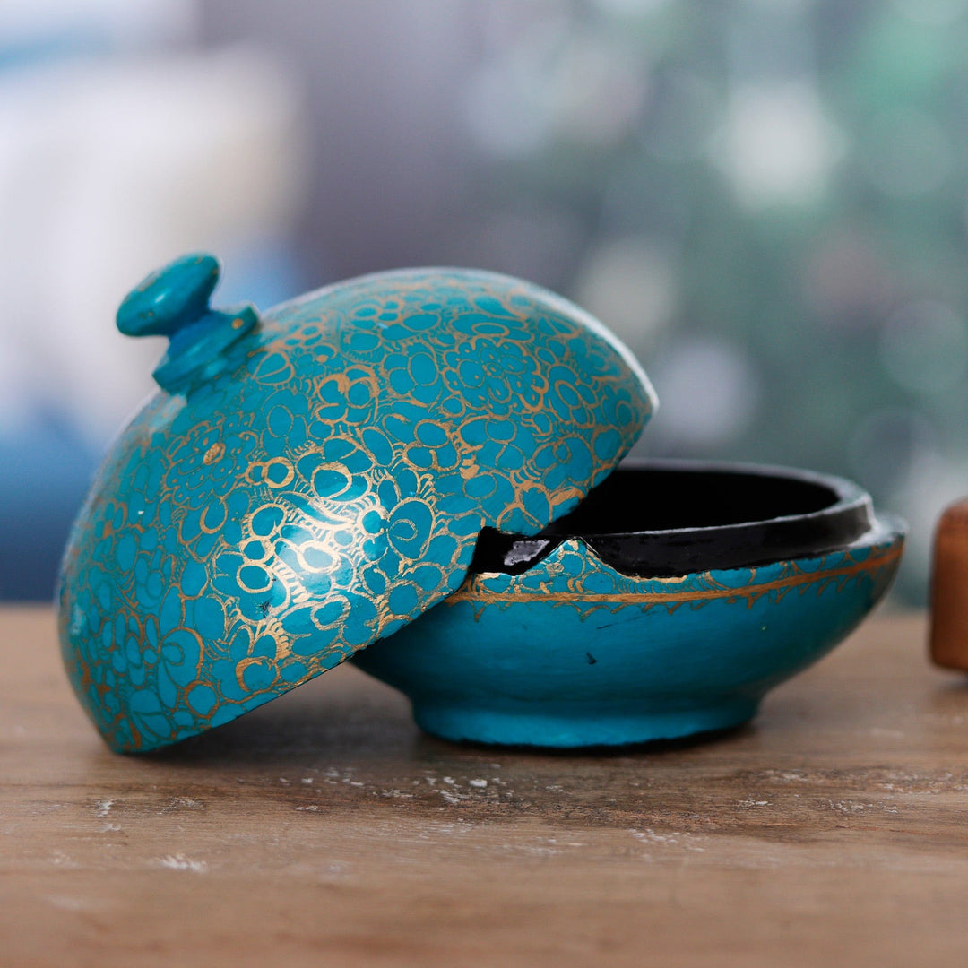 Wood and Papier Mache Decorative Box in Turquoise and Gold - Turquoise Magic