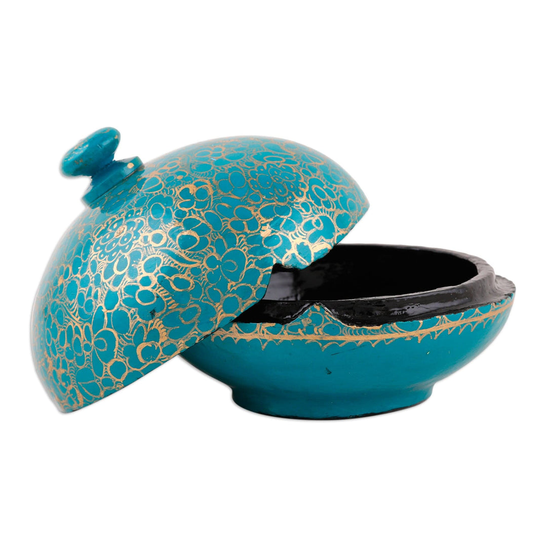 Wood and Papier Mache Decorative Box in Turquoise and Gold - Turquoise Magic