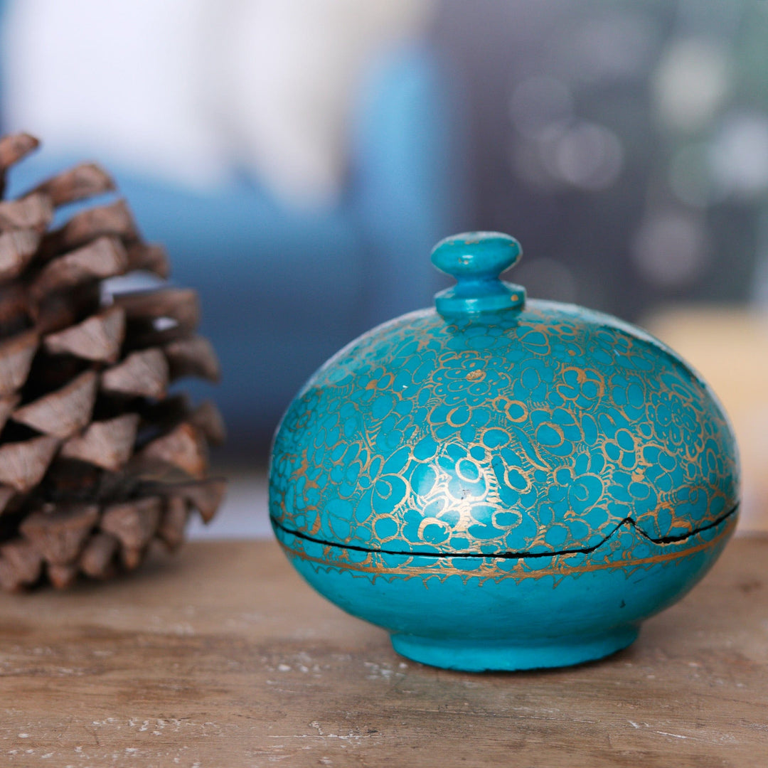 Wood and Papier Mache Decorative Box in Turquoise and Gold - Turquoise Magic