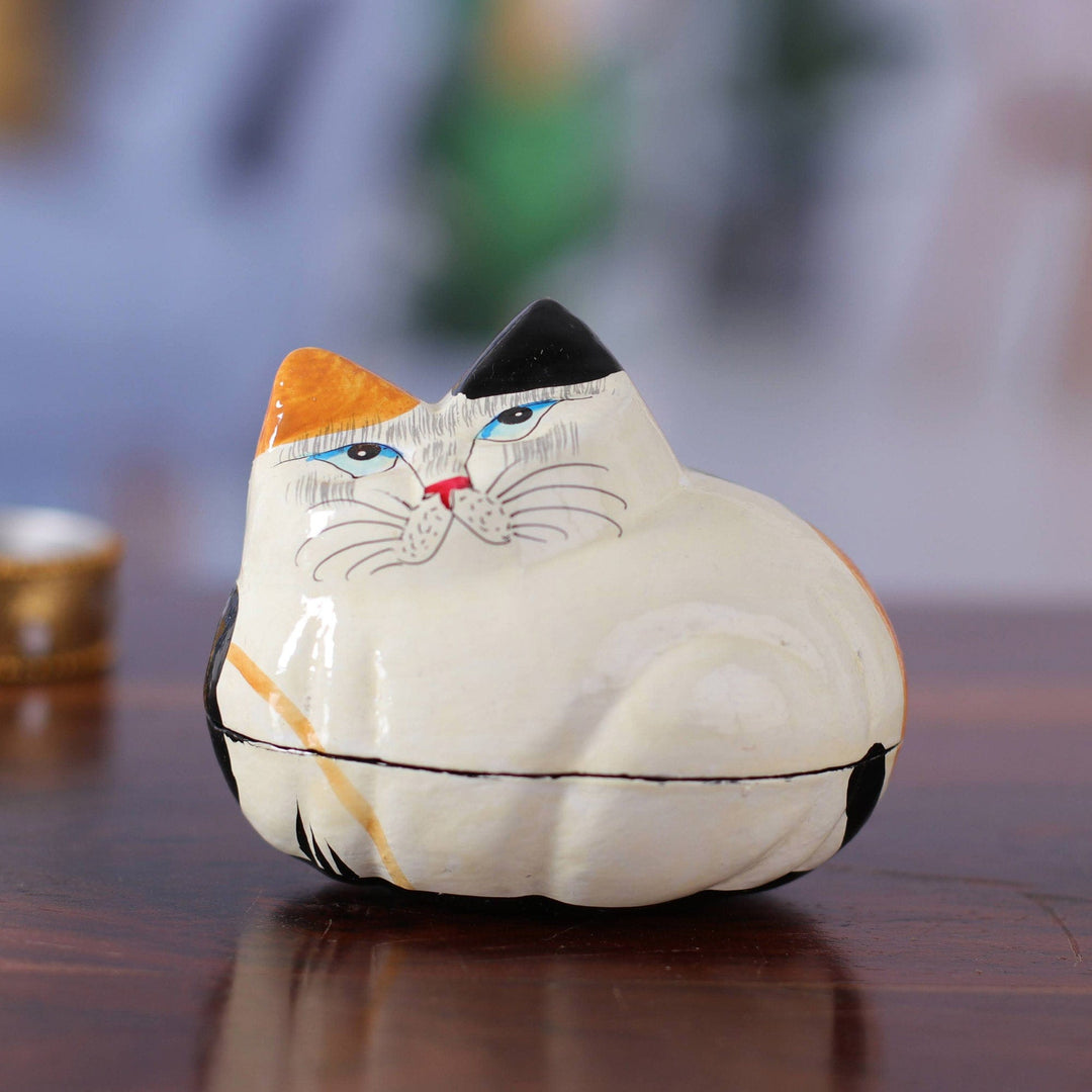 4 Lacquered Hand-Painted Papier Mache Cat Decorative Boxes - Cozy Cats