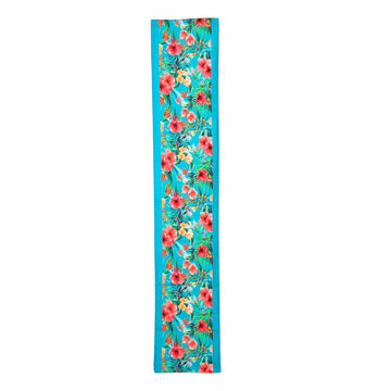 Turquoise Blue Cotton Table Runner with Floral Pattern - Floral Greetings
