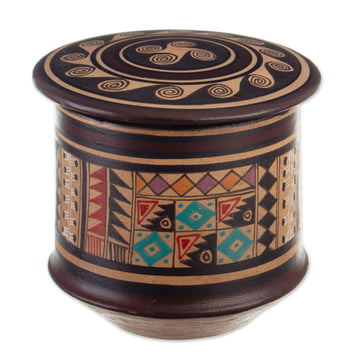 Ceramic Decorative Box with Inca Motifs Hand-Painted in Peru - Inca Splendor
