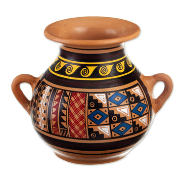 Inca-Style Ceramic Decorative Vase Hand-Painted in Peru - Inca Majesty