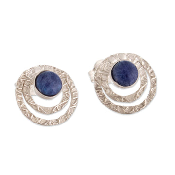 Textured Sterling Silver and Sodalite Button Earrings - Blue Vibrations
