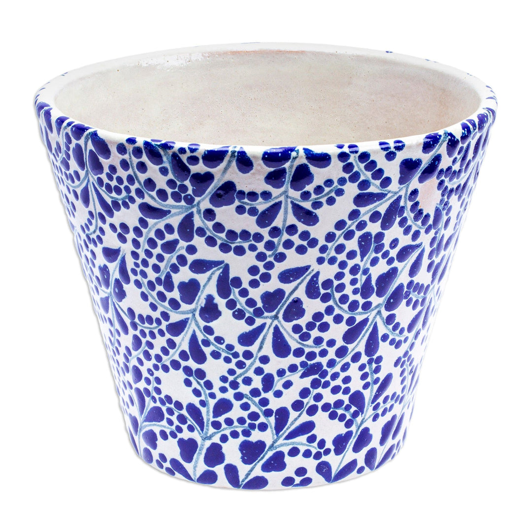 Hand-Painted Talavera-Style Ceramic Planter with Leaf Motifs - Talavera Leaves