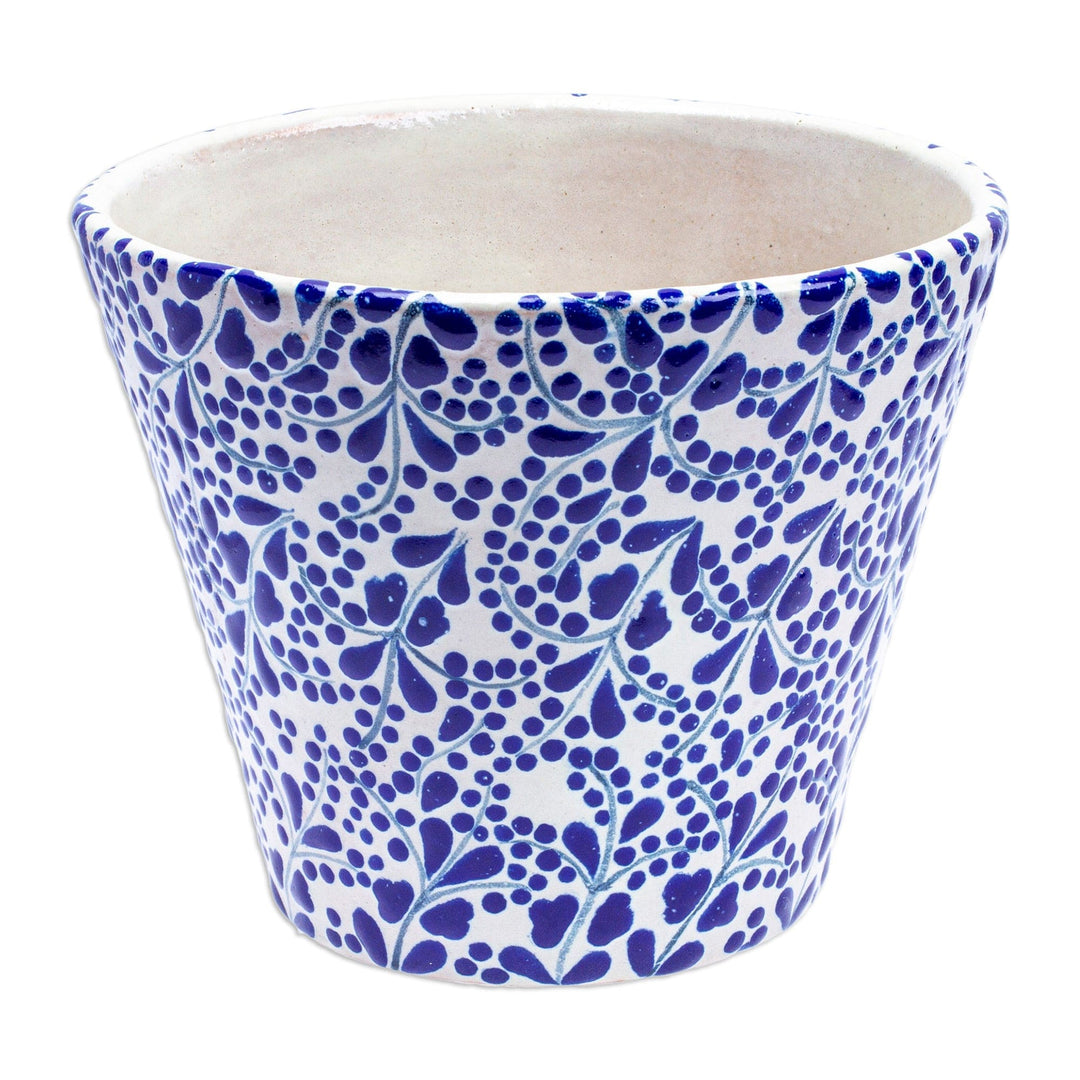 Hand-Painted Talavera-Style Ceramic Planter with Leaf Motifs - Talavera Leaves