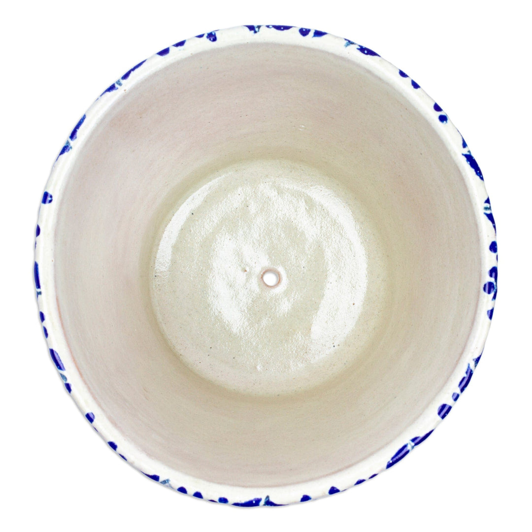 Hand-Painted Talavera-Style Ceramic Planter with Leaf Motifs - Talavera Leaves