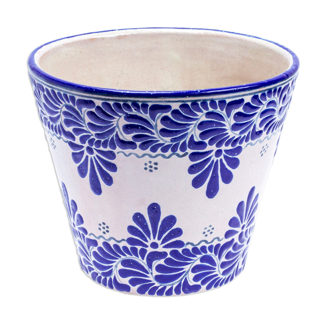 Talavera-Style Leaf & Flower Ceramic Planter from Mexico - Talavera Greenhouse