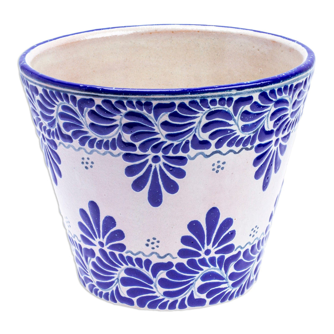 Talavera-Style Leaf & Flower Ceramic Planter from Mexico - Talavera Greenhouse