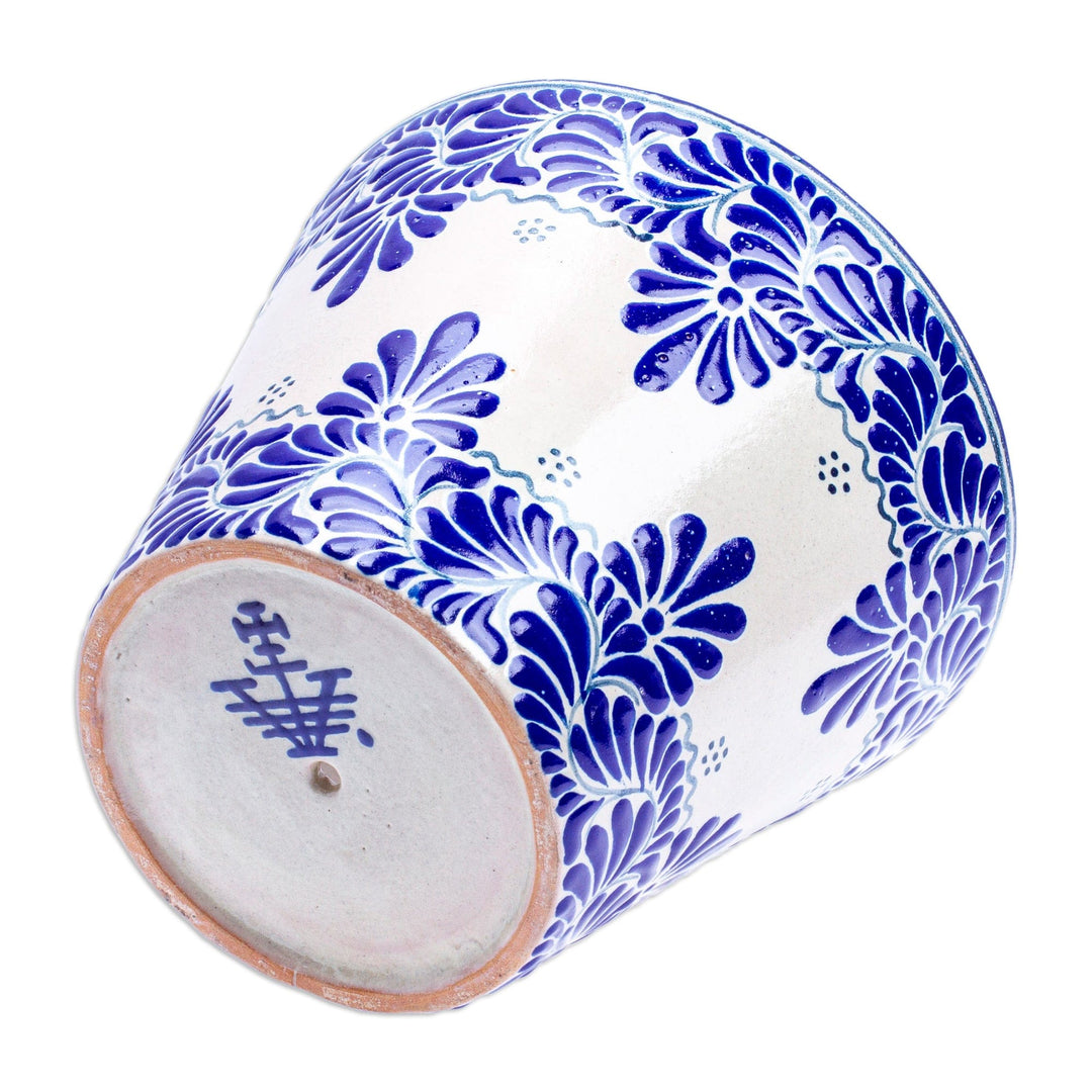 Talavera-Style Leaf & Flower Ceramic Planter from Mexico - Talavera Greenhouse