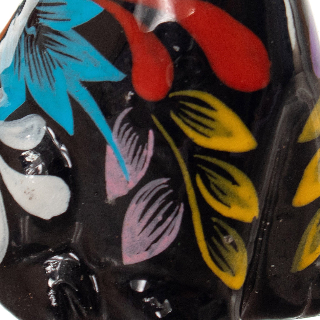 Hand-Painted Floral Ceramic Peruvian Dog Figurine in Black - Peruvian Companion in Black